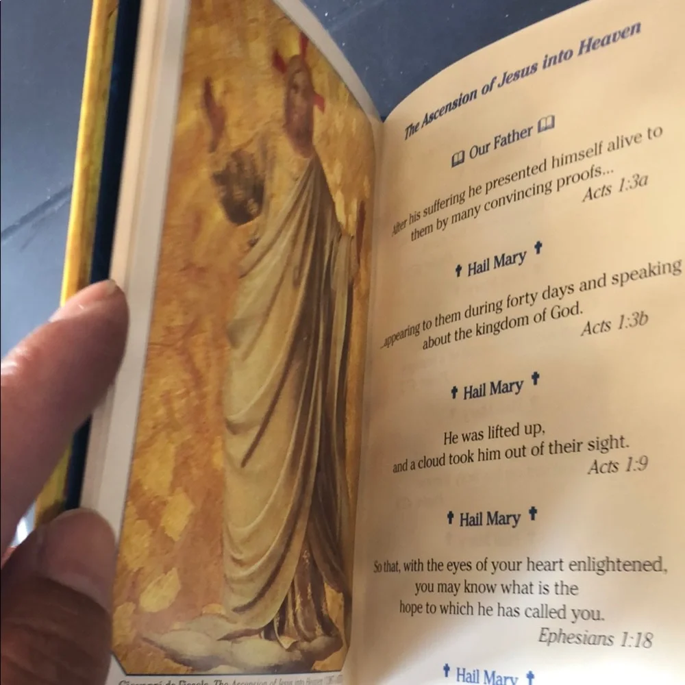 Scriptural Rosary hard cover book- Blue & Gold Religious Panel